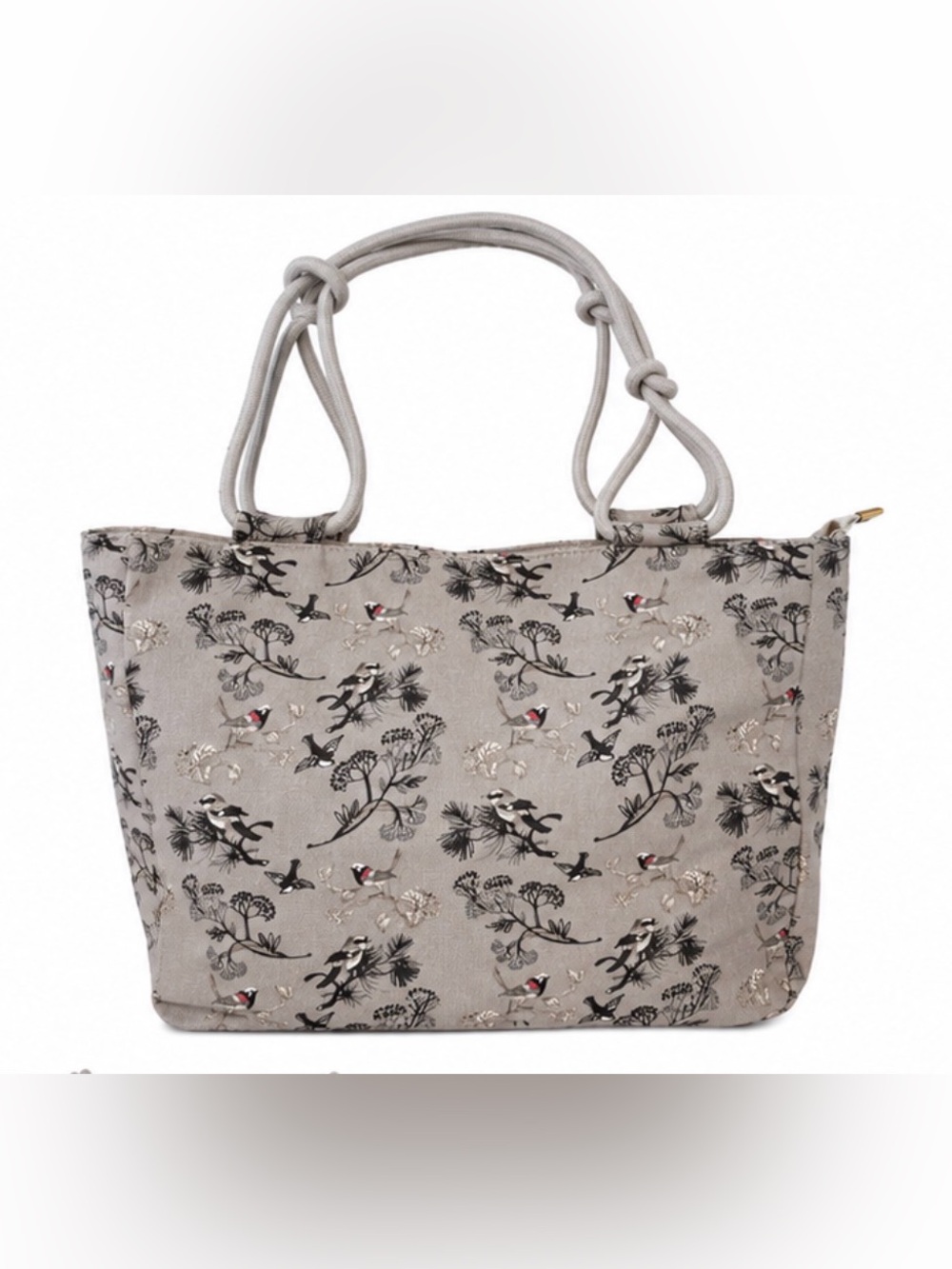 Farmhouse Is My Style Canvas Tote Bag Gray Bird Floral Print Rope Handles